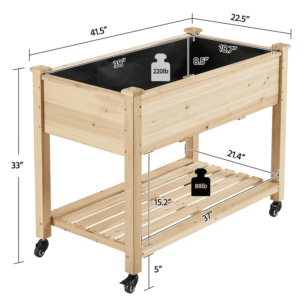 Yaheetech Raised Garden Bed Elevated Garden Bed Planter with Wheels for Outdoor/Indoor, Wood