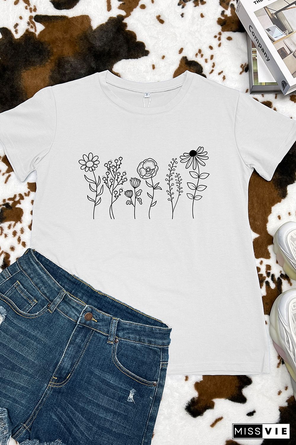 Wildflowers Print Graphic Tee Wholesale