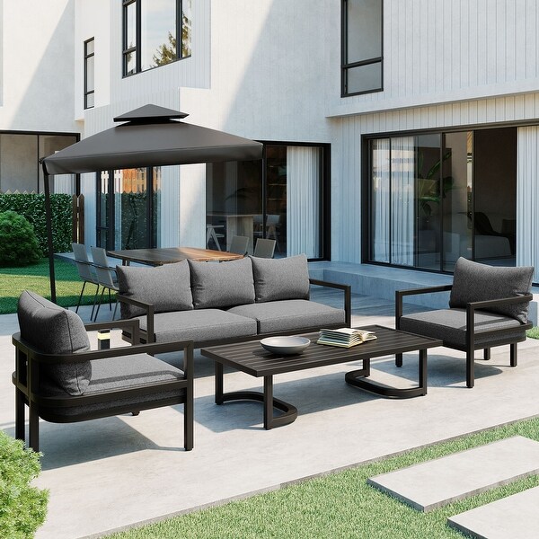 4-Piece Multi-person Outdoor Steel Sofa Set， Waterproof， Anti-rust， Anti-UV， Perfect for Gardens and Lawns， Ultimate Relaxation - Overstock - 37905058