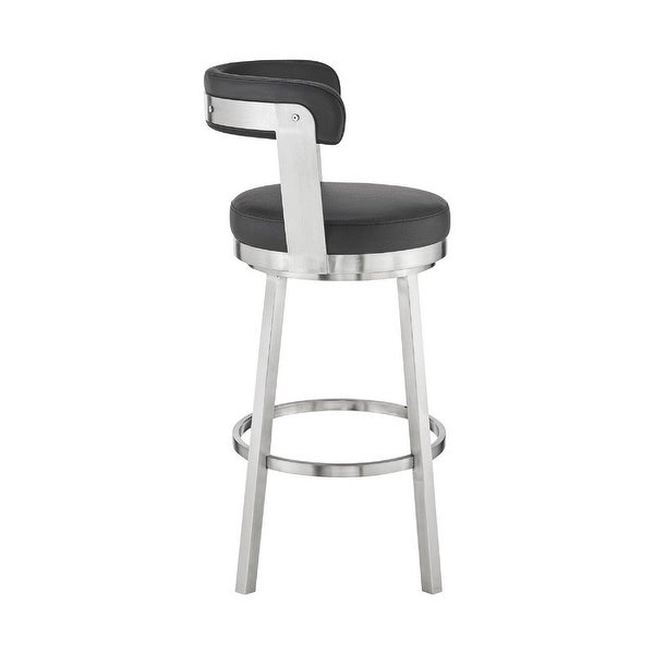 Swivel Barstool with Open Back and Metal Legs， Black and Silver - 19 L X 21 W X 40 H