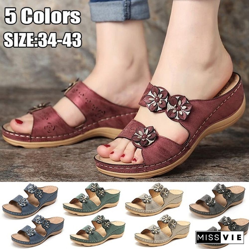 Summer Breathable Women Premium Orthopedic Open Toe Sandals Ladies Buckle Strap Vintage Anti-Slip Slippers Female Shoes