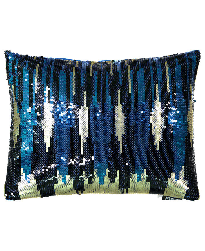 Mod Lifestyles Holiday Blue Collection Allover Sequin Skyline Embroidery Lumbar Pillow， 13