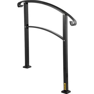 VEVOR 3 ft. Handrails for Outdoor Steps Fits 2 or 3 Steps Stair Rail Wrought Iron Handrail Matte Black LTFS3BHSLG0000001V0