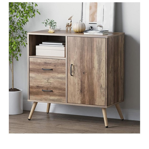 Year Color Rustic Storage Cabinet With 2 Drawers Door Shelf Accent And Metal Base For Bedroom Living Room Entryway And Home Office