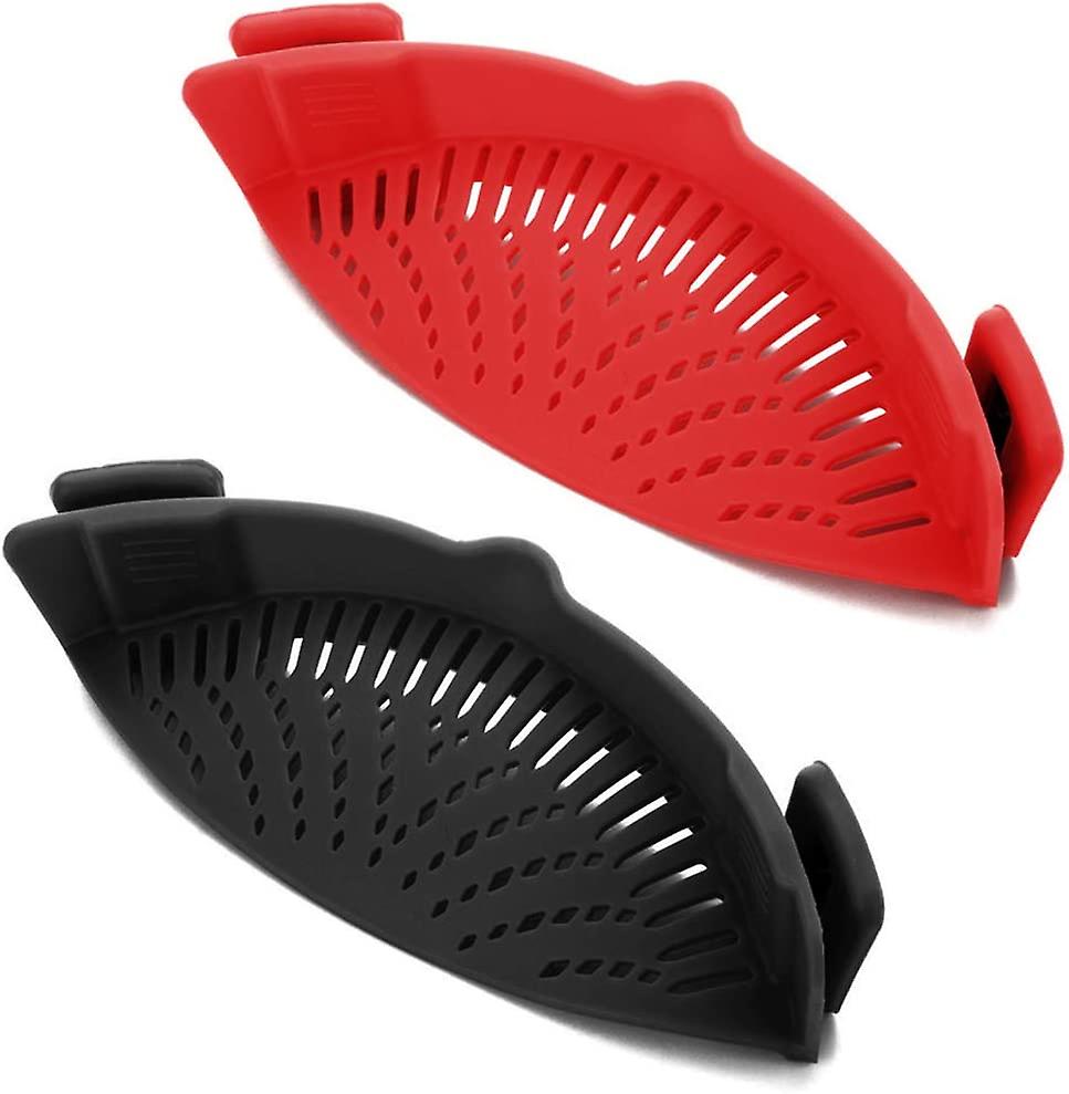 Snap Strainer， 2 Packs Of Hands-free Clip-on Heat Resistant Colander Pour Spout For Pasta Vegetable Noodles Pot Bowl Pan Red+black -