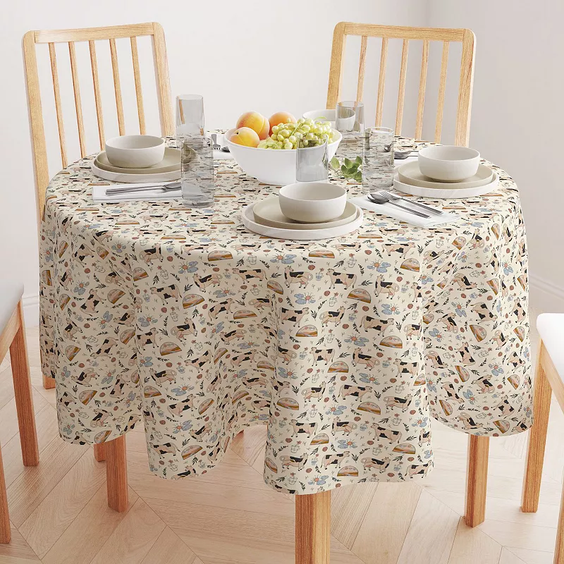 Round Tablecloth， 100% Cotton， 60 Round， Farmhouse Cows