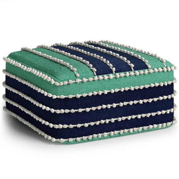 Judith Square Woven Pet Polyester Pouf Aqua navy white Wyndenhall