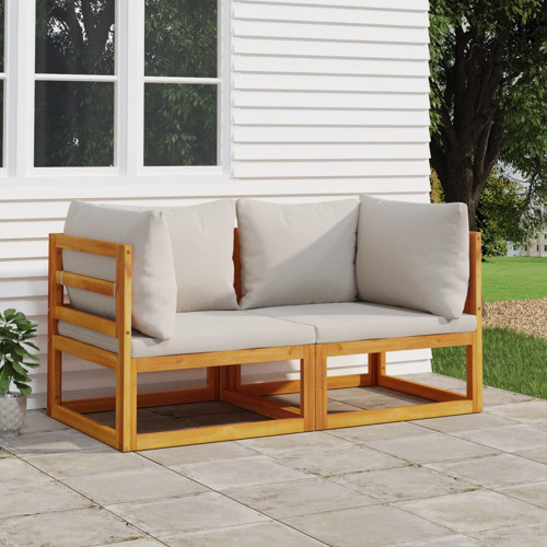 vidaXL Outdoor Loveseat 2 Pcs Couch with Light Gray Cushions Solid Wood Acacia   Transitional   Outdoor Sofas   by vidaXL LLC  Houzz