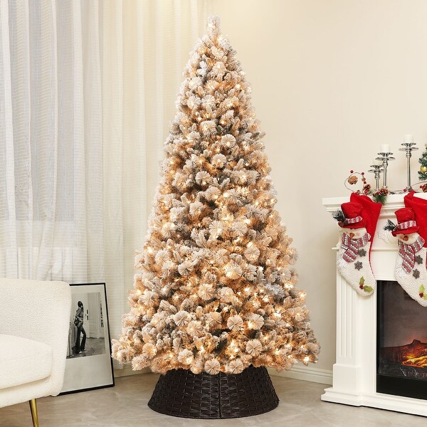 HOMCOM 6.5 ft PreLit Artificial Christmas Tree with 350 Clear Lights and 1107 Tips，Snow Flocked Christmas Tree