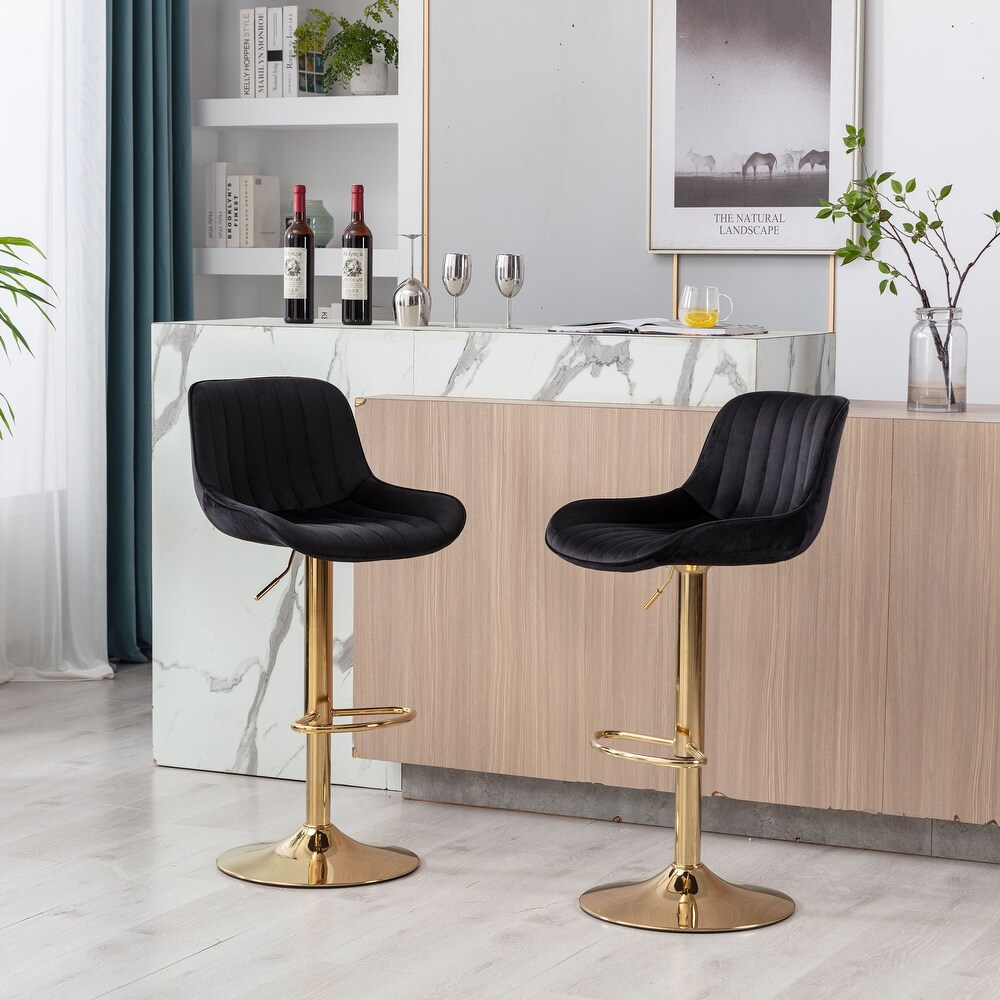 Modern Bar Stools Set of 2  Height Adjustable Swivel Barstools  Armless Kitchen Island Counter Chairs with Back   Footrest