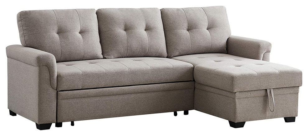 Sectional Sleeper Sofa  Tufted Seat  ampBack With Reversible Storage Chaise  Gray   Transitional   Sleeper Sofas   by Decor Love  Houzz