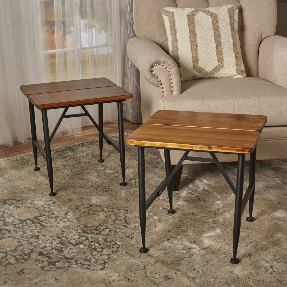 GDF Studio Emily Industrial Acacia End Tables With Black Accents  Set of 2   Industrial   Side Tables And End Tables   by GDFStudio  Houzz