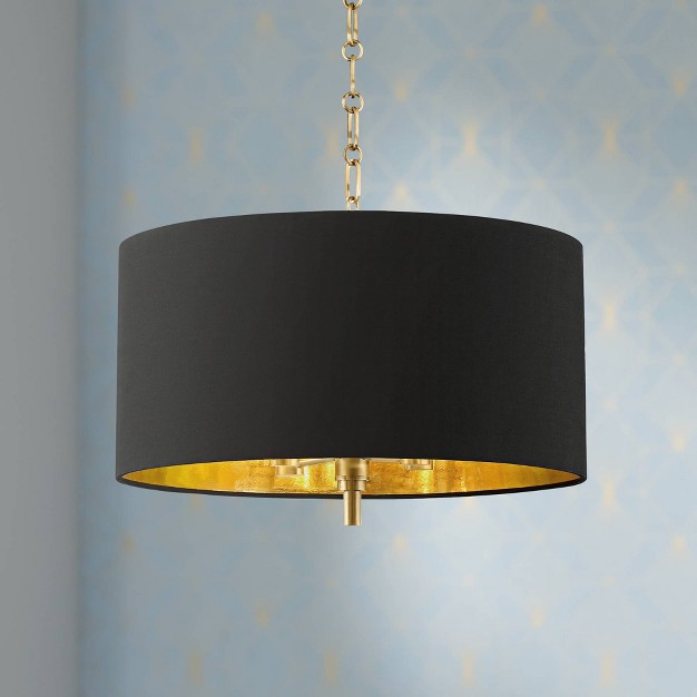 Wide Modern Black Fabric Drum Shade 4 light Fixture For Dining Room Living House Kitchen Island