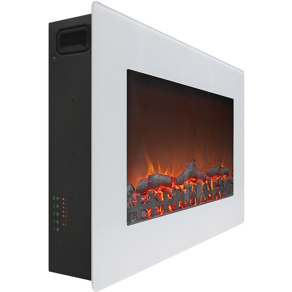 Cambridge CAM30WMEF 2WHT Callisto 30 In. Wall Mount Electric Fireplace with White Flat Panel and Realistic Log Display