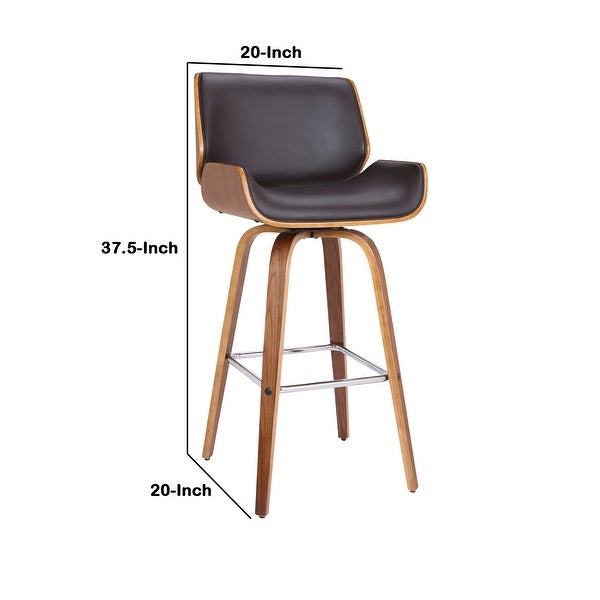 Counter Height Wooden Swivel Barstool with Leatherette Seat，Black and Brown