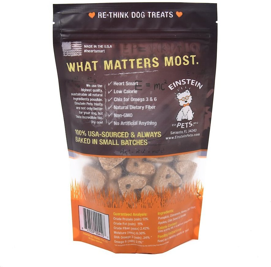 Einstein Pets Wheat-Free Pumpkin Time Real Pumpkin， Cinnamon and Chia Natural Oven Baked Dog Treats， 8-oz bag