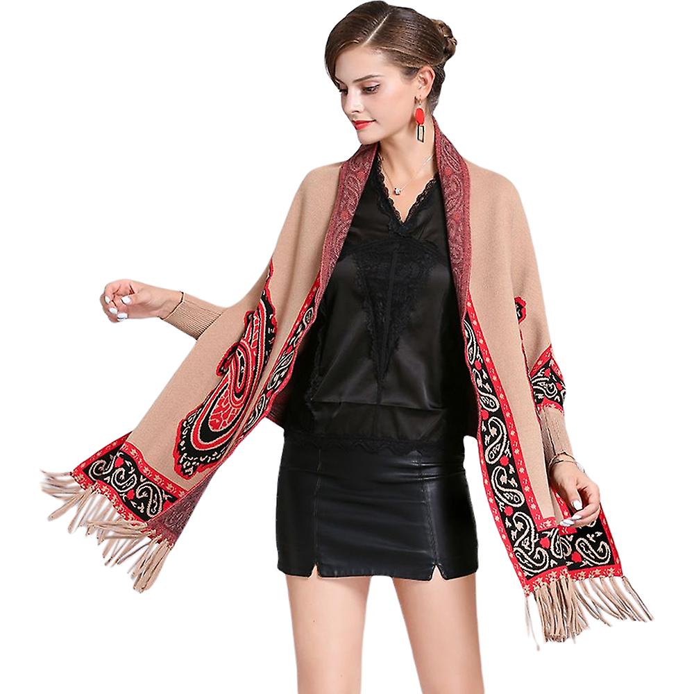 Women Embroidery Cape Shawl With Sleeves