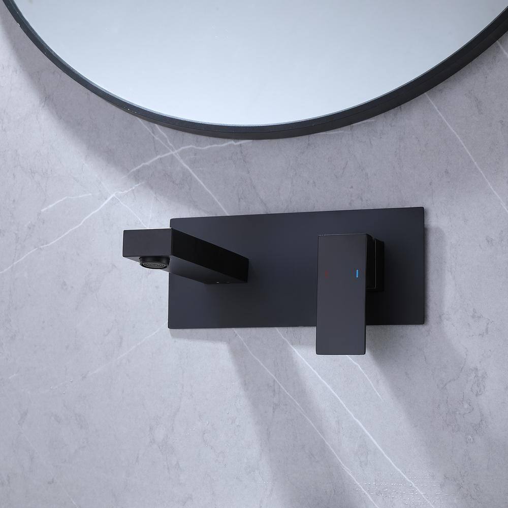 BWE Single-Handle Wall Mount Bathroom Faucet With Deck Plate in Matte Black A-93012-B