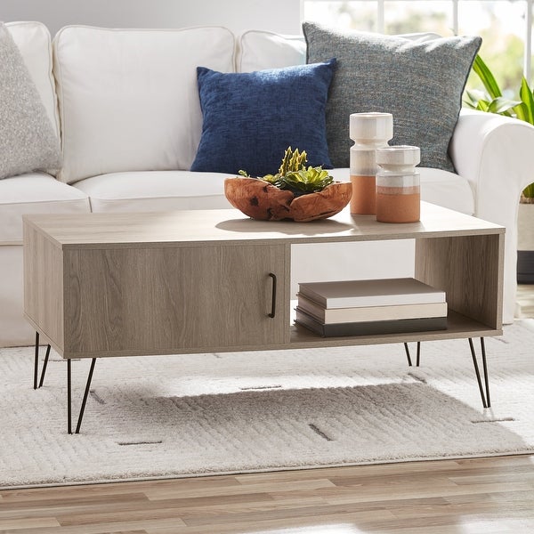 Hairpin Rectangle Coffee Table with Storage， Gray