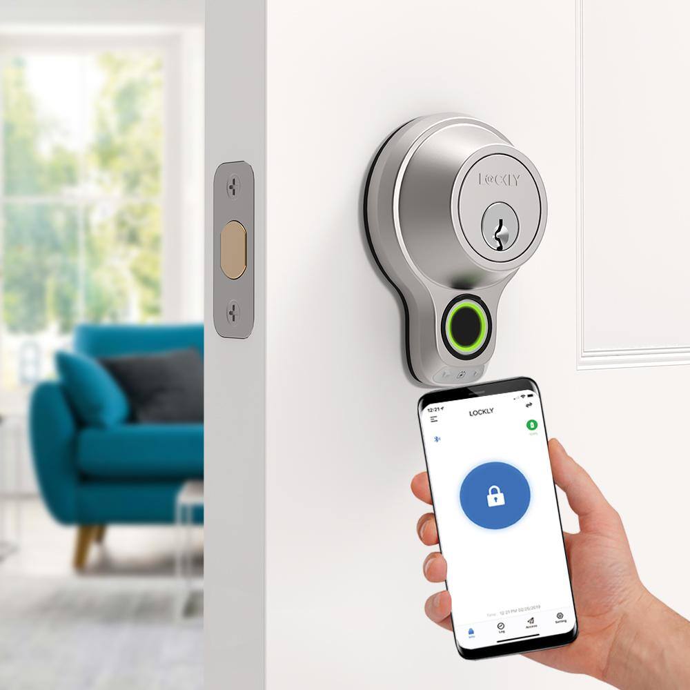 Lockly Flex Touch Satin Nickel Single-Cylinder Bluetooth Mobile App Controlled Deadbolt Lock with Biometric 3D Fingerprint PGD7YSN