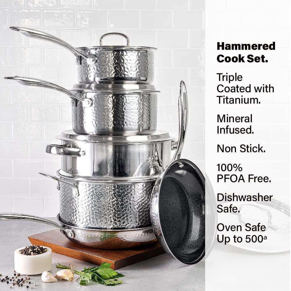 Granitestone Hammered Stainless Steel Pots and Pans Set 10 Pc Nonstick Cookware Set