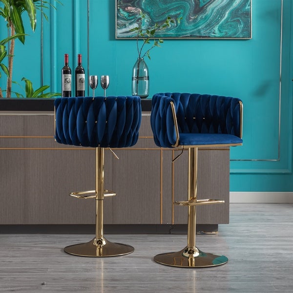 Modern Bar Stools Set of 2 Adjustable Mechanical Lifting Velvet and Golden Leg Simple Bar Stool