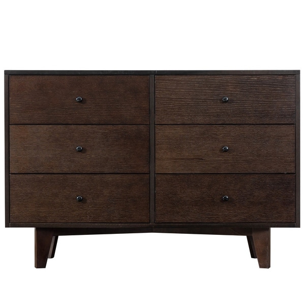 6-Drawer Wood Storage Cabinet Dresser with Round Handle， Antique Auburn - - 37853061