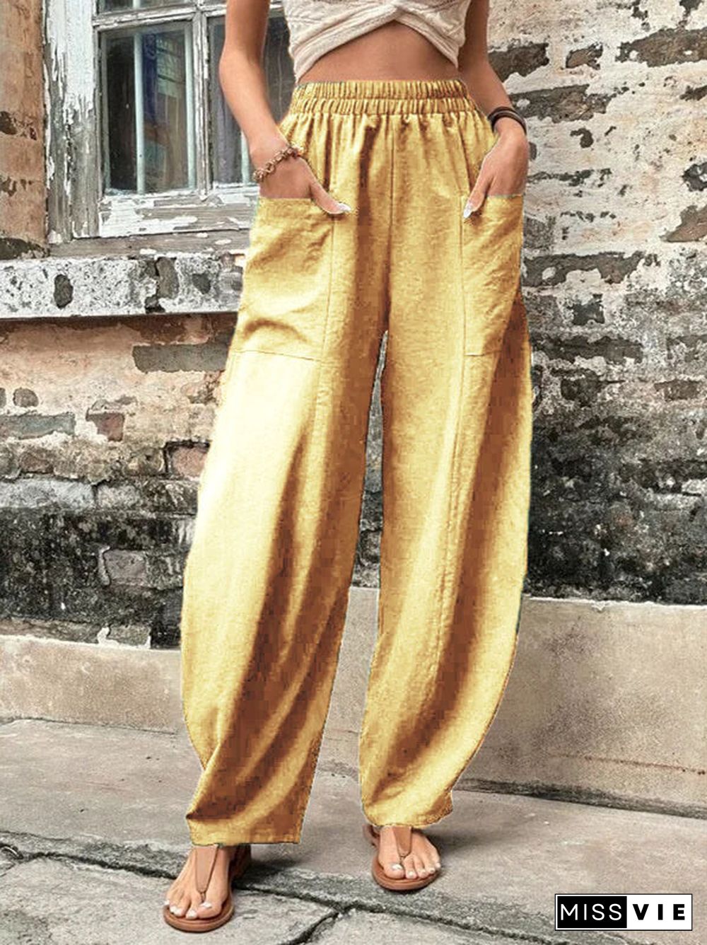 Women's Pocket Casual Pants Elastic Trousers