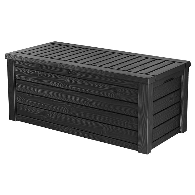 Keter Westwood Outdoor Resin 150 Gallon Deck Storage Box Organizer For Patio Furniture Pool Toys And Yard Tools With Bench Dark Gray 2 Pack