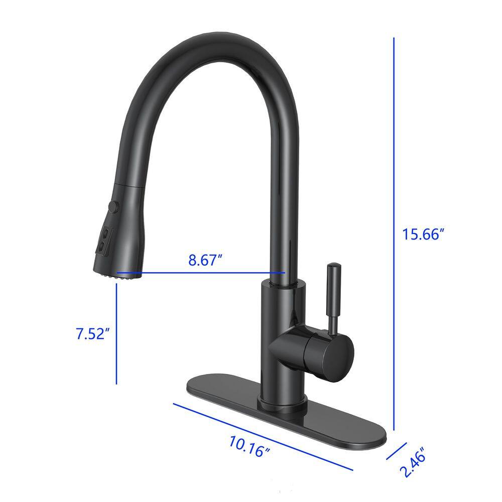 PRIVATE BRAND UNBRANDED Garrick Single-Handle Pull-Down Sprayer Kitchen Faucet in Matte Black D004O