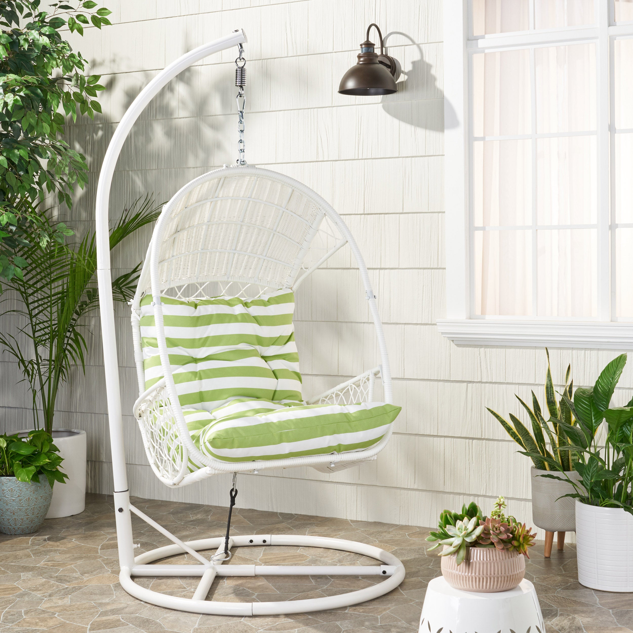 Primo Outdoor Wicker Hanging Basket Egg Chair with Stand