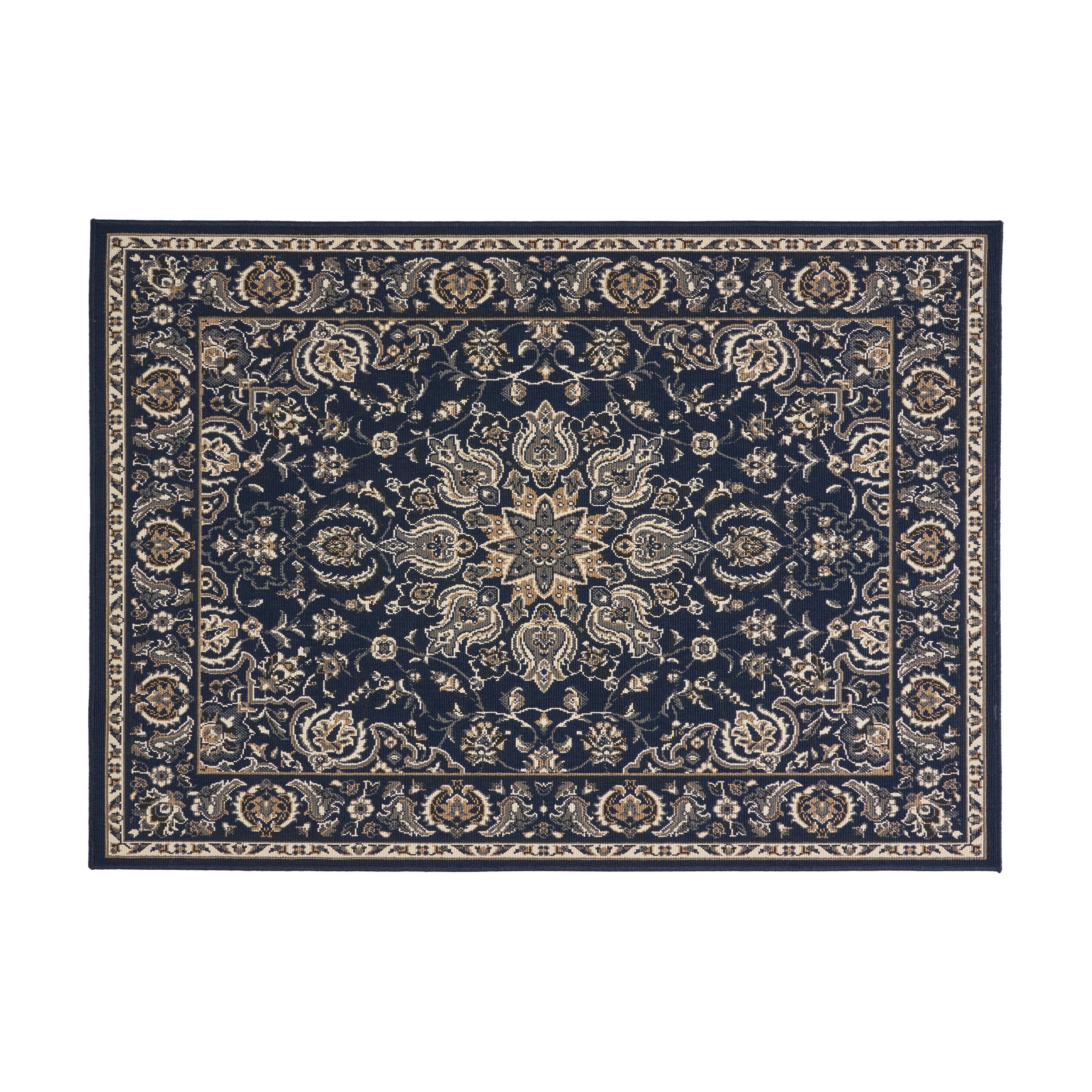 Wallis Outdoor Oriental Area Rug, Navy and Gray