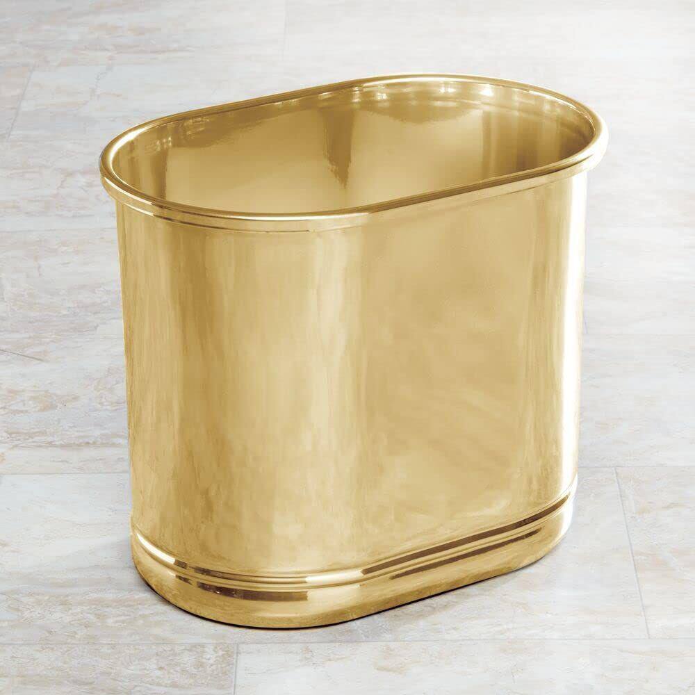 Dracelo Small Metal Oval 2.5 Gal. Trash Can Decorative Wastebasket in Soft Brass B08FCSRTLX