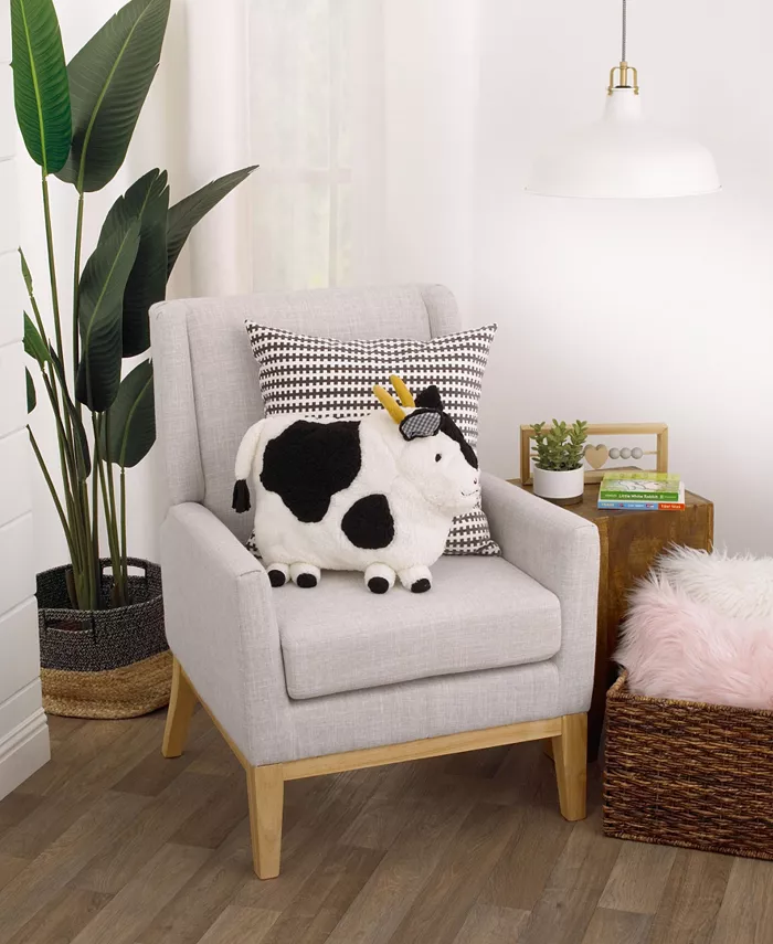 NoJo Plush Sherpa Cow Decorative Throw Pillow with 3D Ears  16 x 14.25