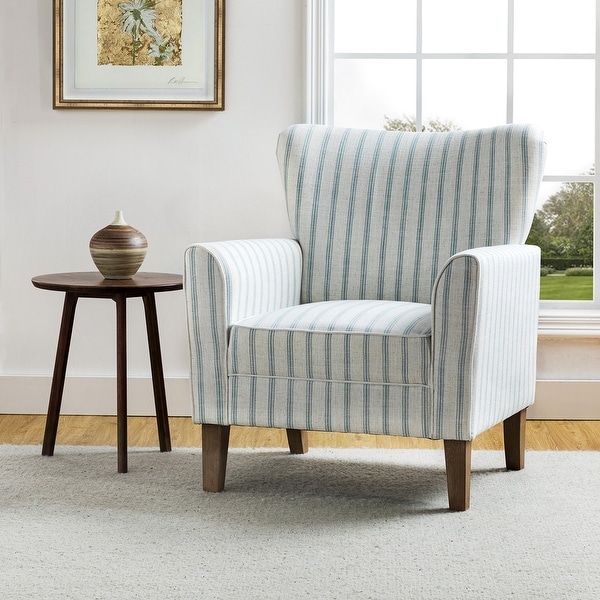 Warren Farmhouse Striped Wingback Chair with Solid Wood Legs by HULALA HOME