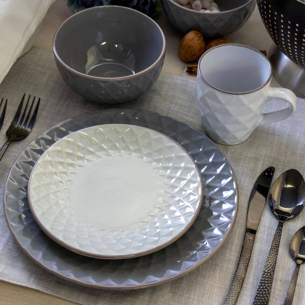 Elama 16-Piece Tahitian Diamond Slate and Pearl Stoneware Dinnerware Set (Service for 4) 985114792M