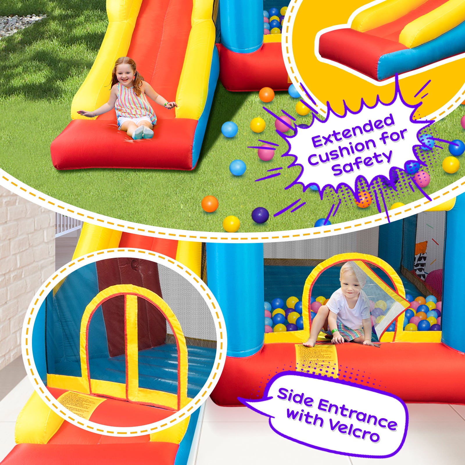 Multi-Color Inflatable Bounce House Kids Slide Jumping Castle Bouncer with Balls Pool and Bag