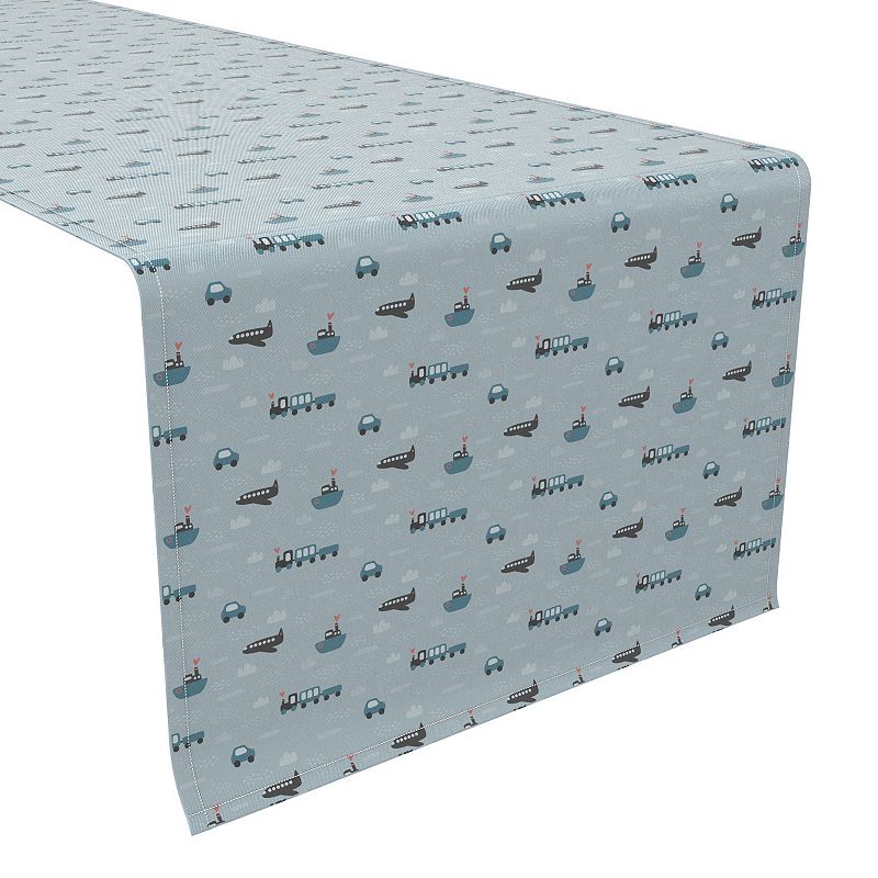 Table Runner， 100% Cotton， 16x90， Blue Transportation Vehicles