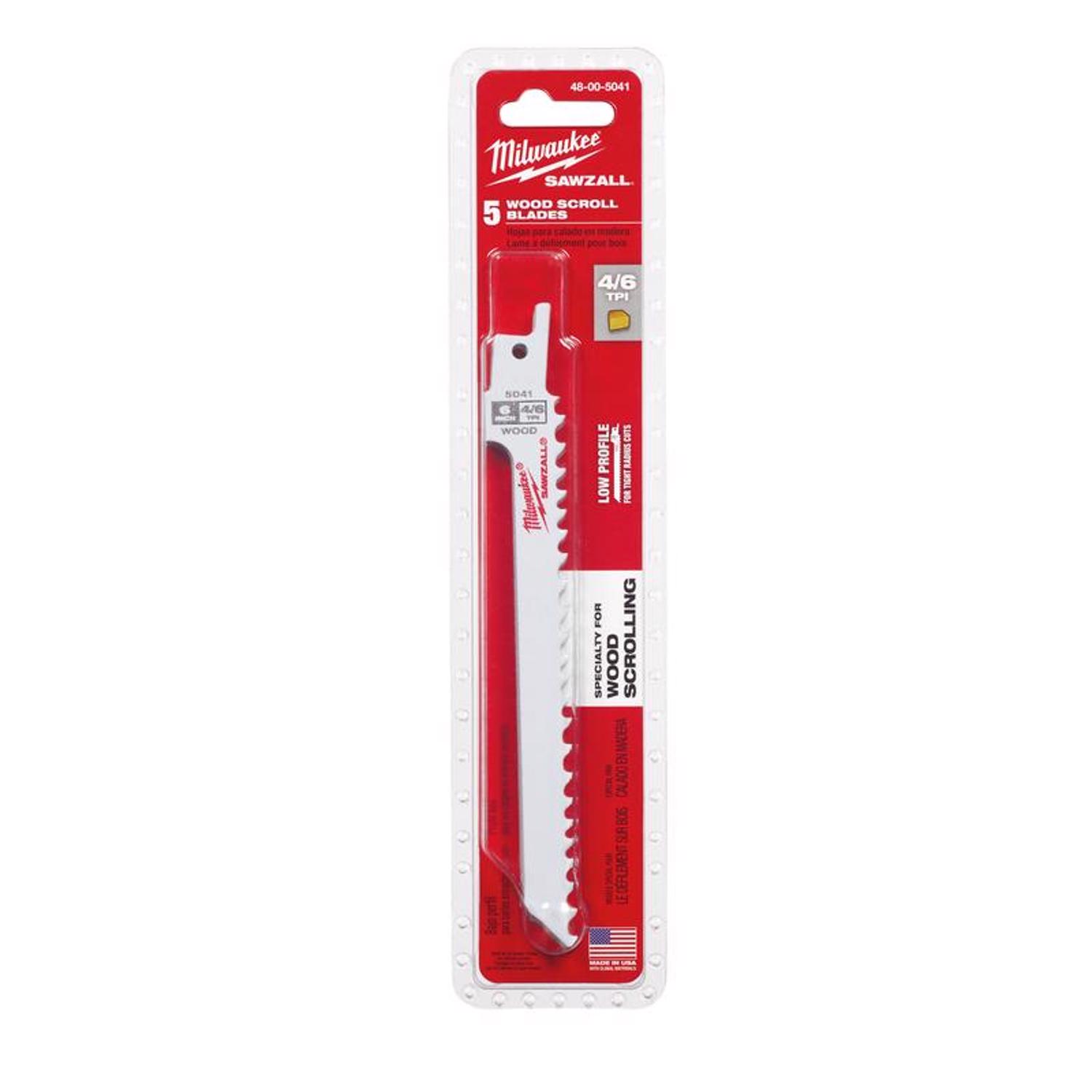 MW SawZall 6 in. Bi-Metal Wood cutting Reciprocating Saw Blade 4/6 TPI 5 pk