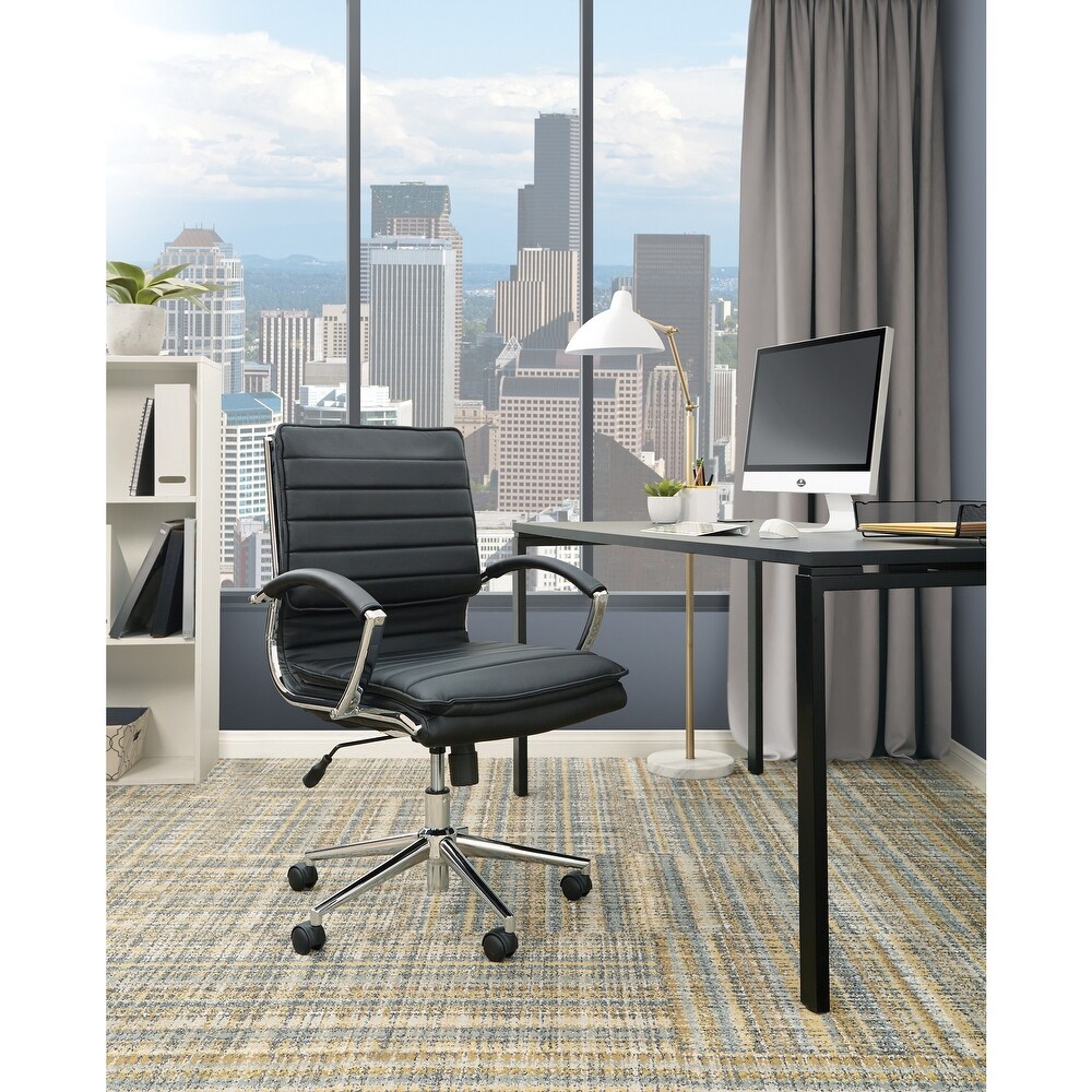 Faux Leather Chair/ Chrome Base Mid back Professional Managers Chair w/ Removable Sleeves