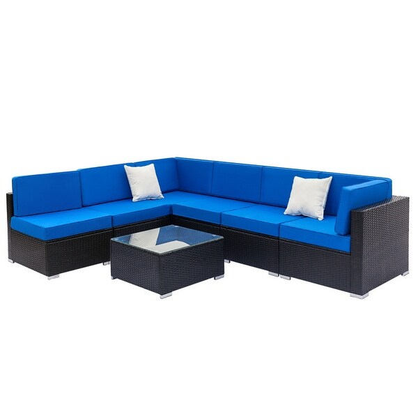 Karlhome 7Piece Outdoor Patio Conversation Set Wicker Sectional Sofa Set