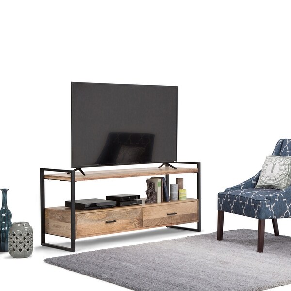 WYNDENHALL Lawson SOLID MANGO WOOD 60 inch Wide Modern Industrial TV Media Stand in Natural For TVs up to 65 inches