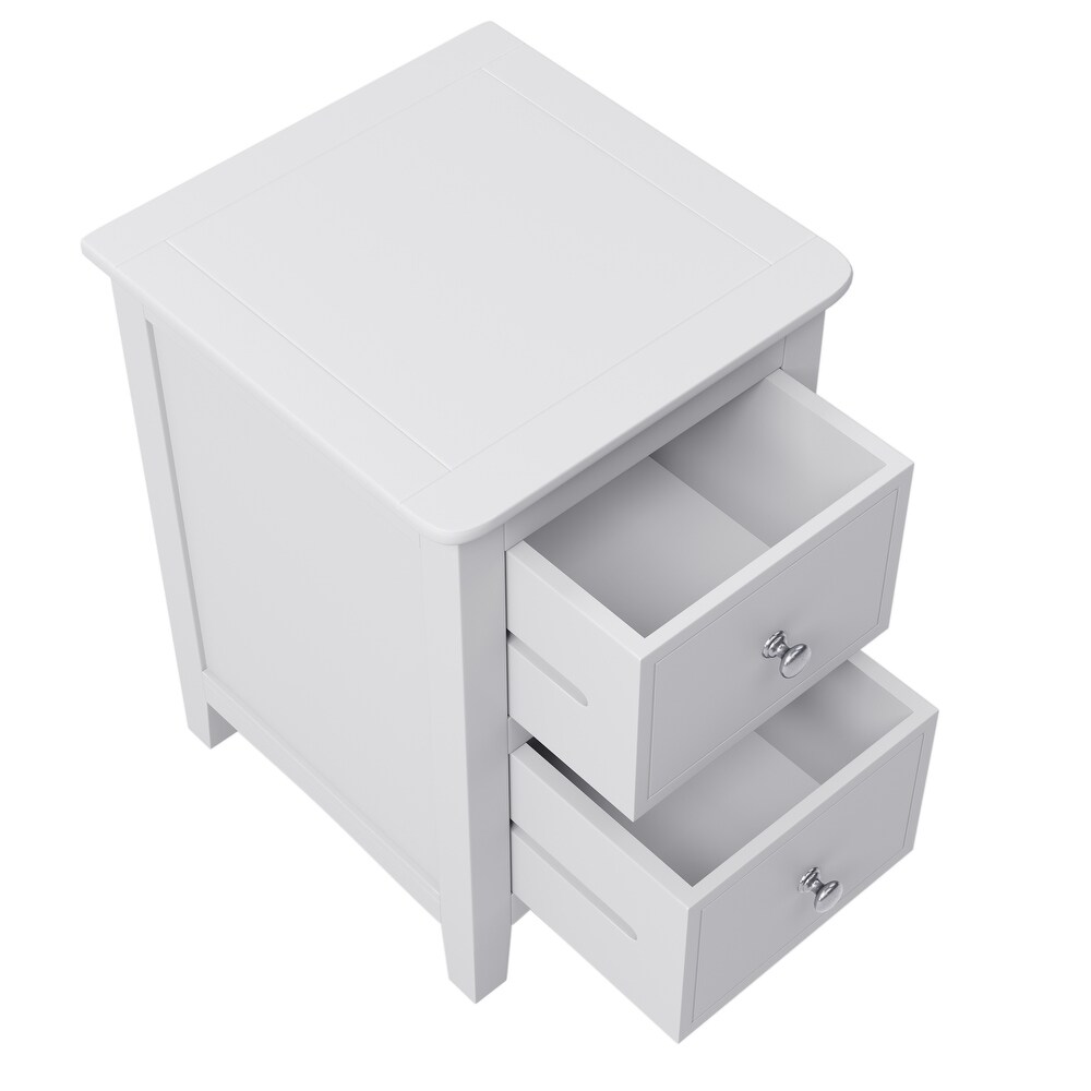 White Solid Wood 2 Drawer Nightstand End Table