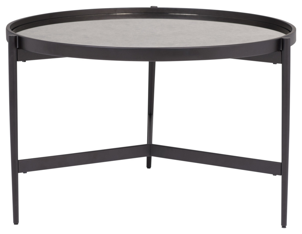 Estrade 36 quotModern Metal and Glass Round Coffee Table in Black  Antiqued Mirror   Industrial   Coffee Tables   by Studio Designs  Houzz