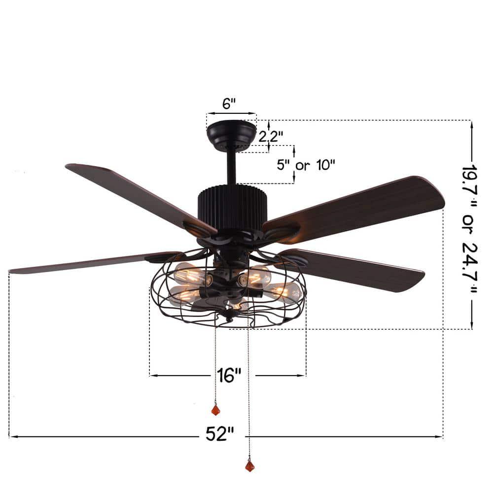 Bella Depot 52 in Black Industrial Ceiling Fan with Light Kit and Remote Control