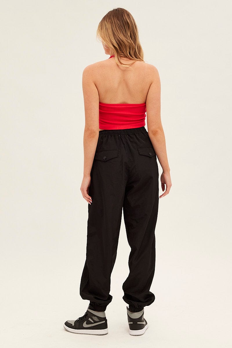 Black Parachute Cargo Pants Mid Rise