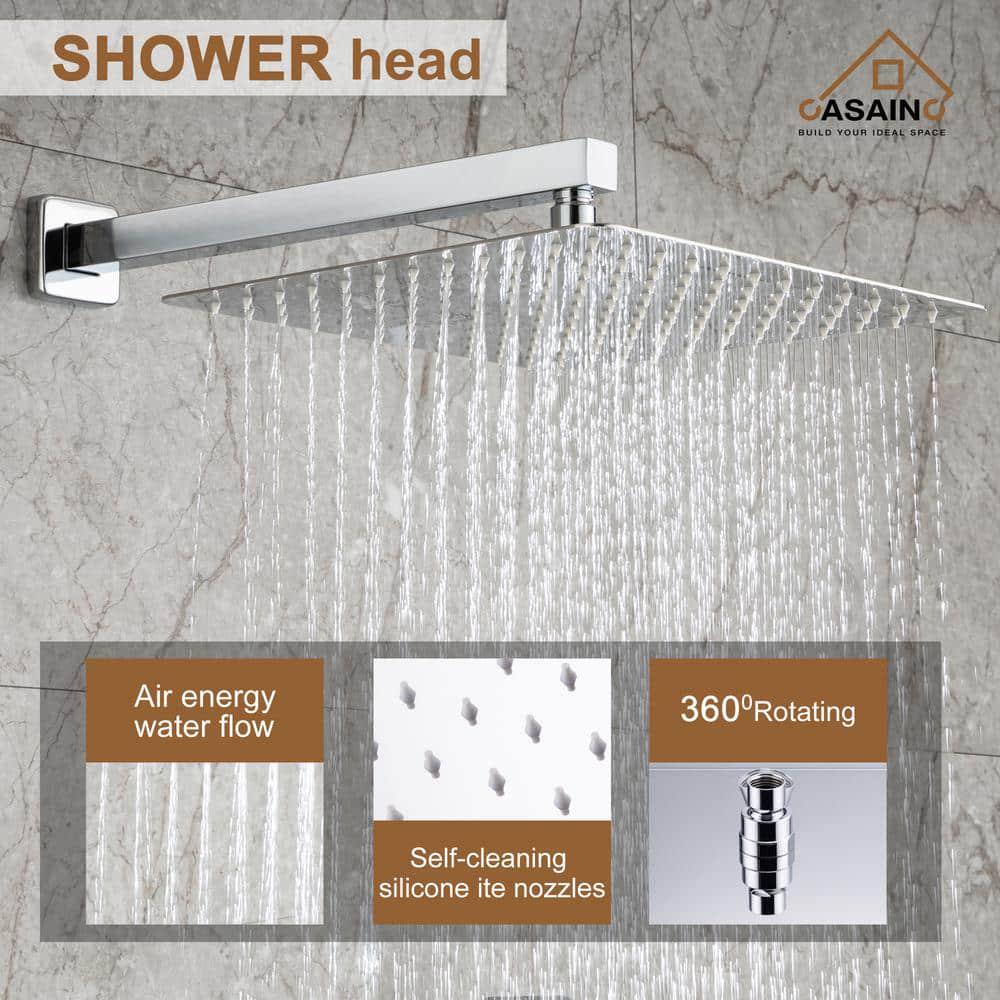 CASAINC 1Handle 3Spray Pattern 10 in Wall Mount Shower Set Shower Head Tub and Shower Faucet Chrome