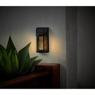 Hampton Bay Ambrose Solar 6 Lumens Matte Black Integrated LED Wall Lantern Sconce with Flicker Flame Effect Weather Resistant 93910