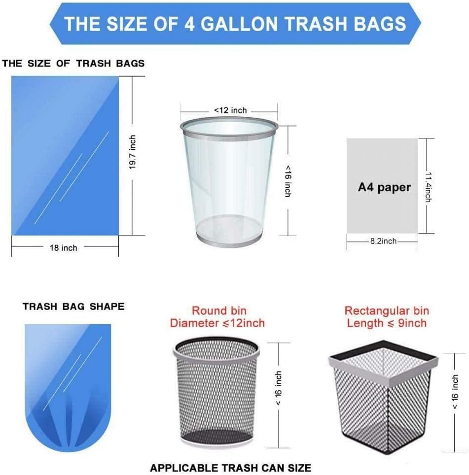 Small Trash bags 2-4 Gallon,Bathroom Trash Bags, Small Garbage Bags Wastebasket Trash Can for Bathroom Bedroom Office, 5 Rolls(150 Count) -Colored