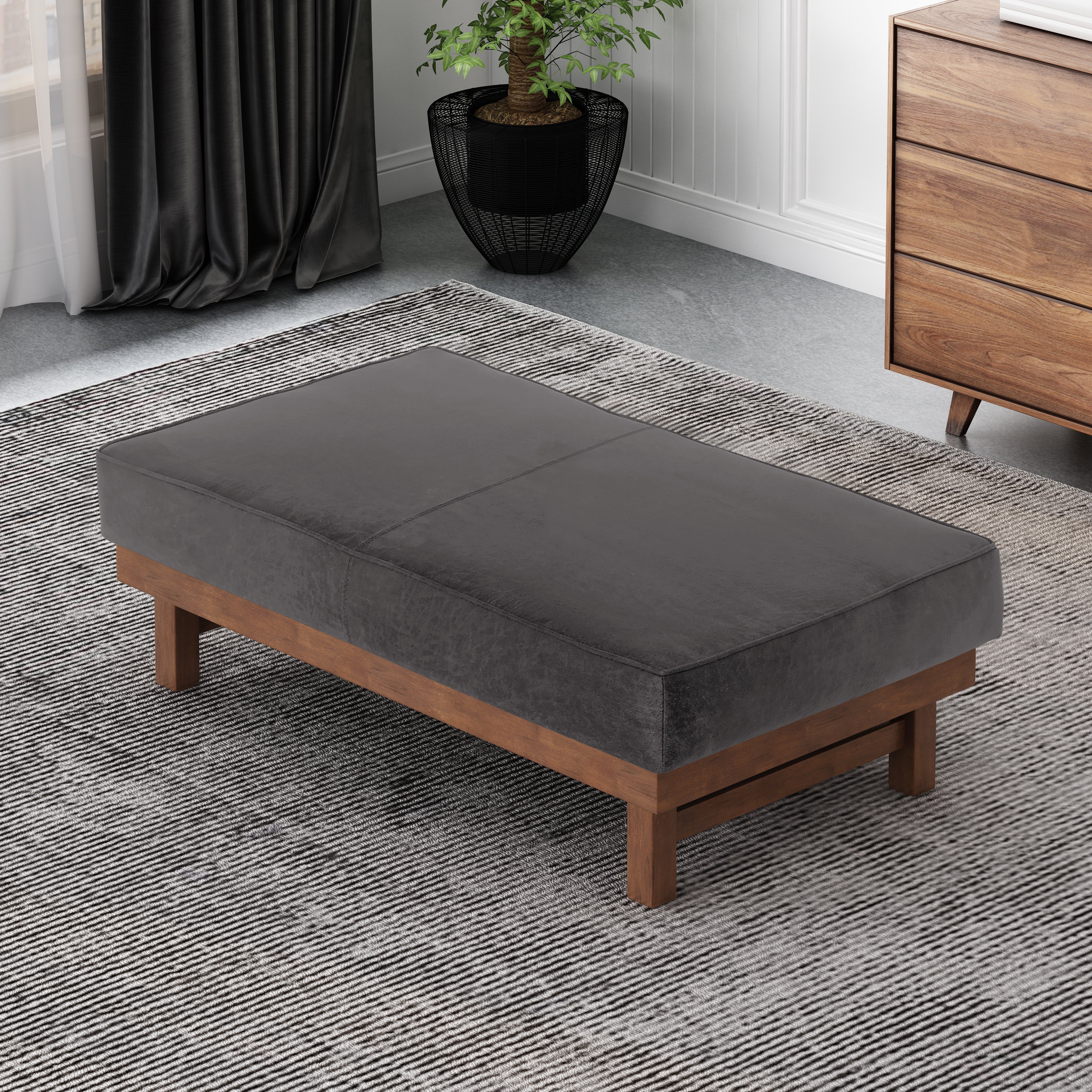 Temzyl Modern Microfiber Cocktail Ottoman with Wood Frame